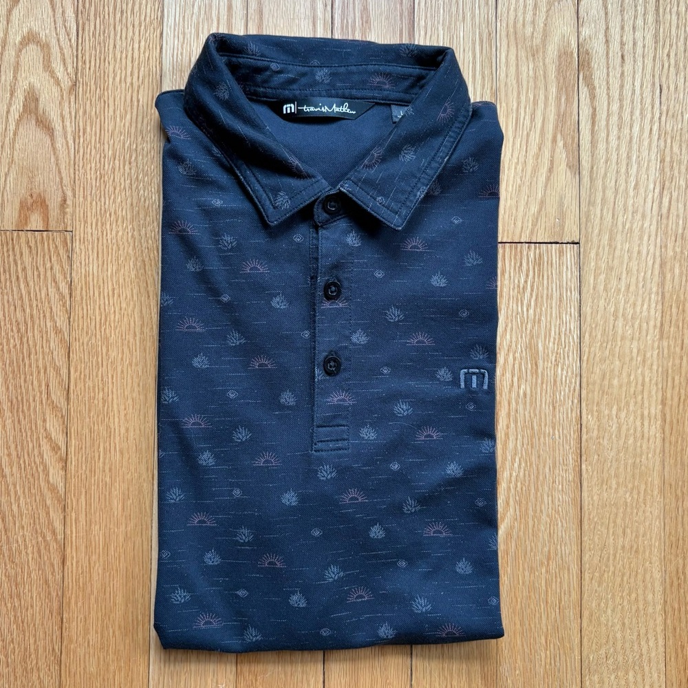 Travis Mathew Mens Short Sleeve Performance Polo Shirt Large Gray Unique Pattern